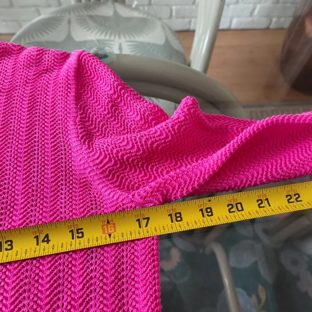 J Crew Scalloped Cuff Pointelle Mock Neck Sweater sz S Hot Pink Preppy Feminine